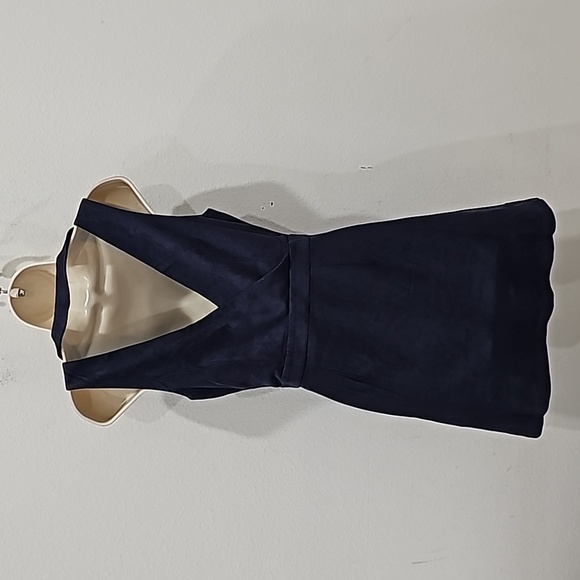 Sugar Lips mini wrap Dress Navy Blue Suede fabric Size M V-Neck NWT - Picture 7 of 14